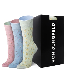 1 Paar von Jungfeld Damen Socken rosa grün blau Blumen